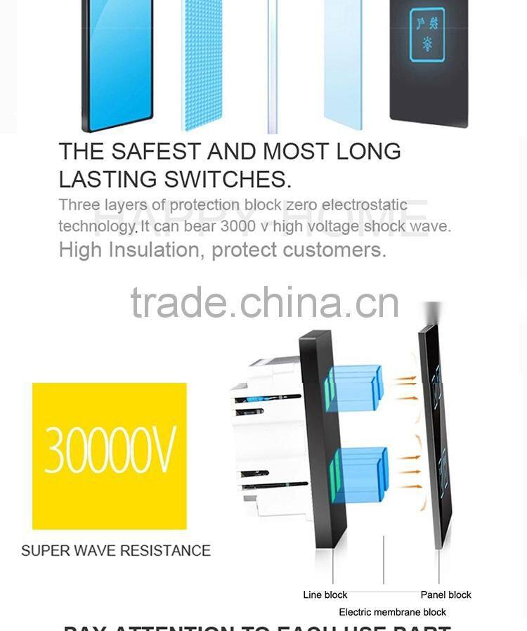 New Wallpad Pink LED Waterproof UK Crystal Glass 110~250V 4 gang 1 way Sensor Touch Screen Light Control Wall Switch