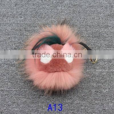 China Wholesale OEM Custom Leather Raccoon Fur Monster Fur Keychain