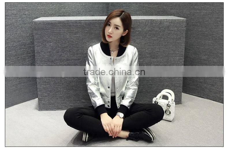 Wholesale Real Sheepskin Leather Jackets Metallic Color Metallic Baseball uniform