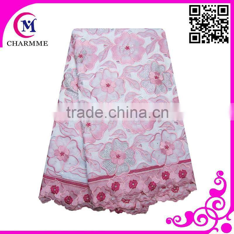 Turquoise blue color with many stones big heavy swiss cotton voile lace