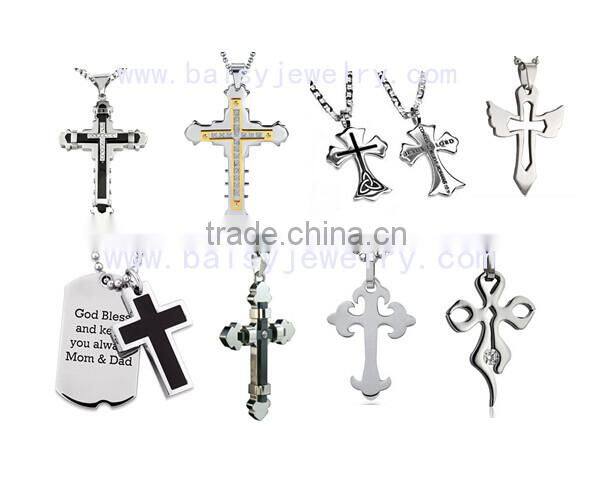 latest fashion top quality stainless steel cross diamond pendant jewelry