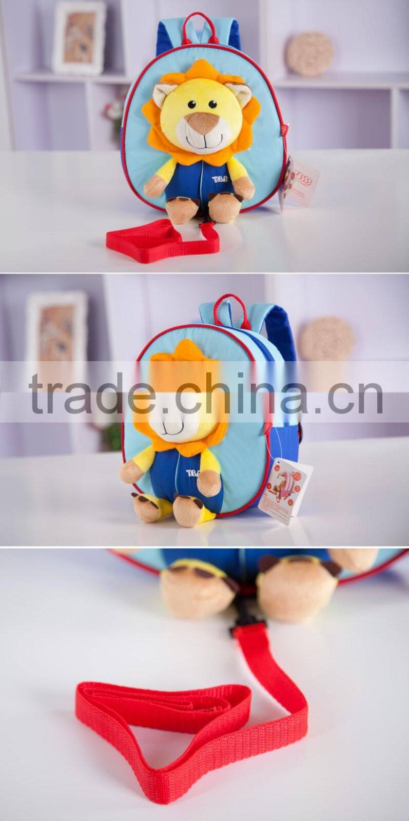 Kindergarten pupils cartoon backpack, plush toy lion animal school bag for children