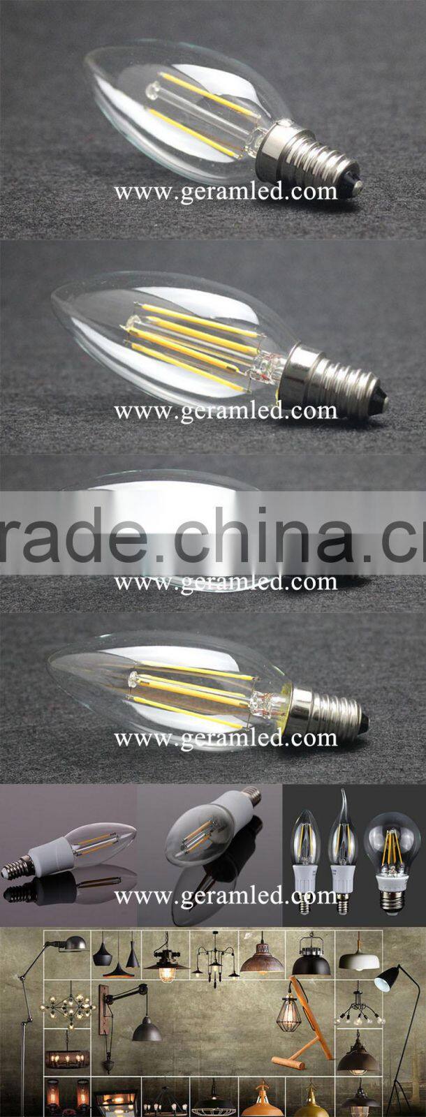 ce rohs ac110v ac220v e12 e14 C35 dimmable 2W led filament lamp