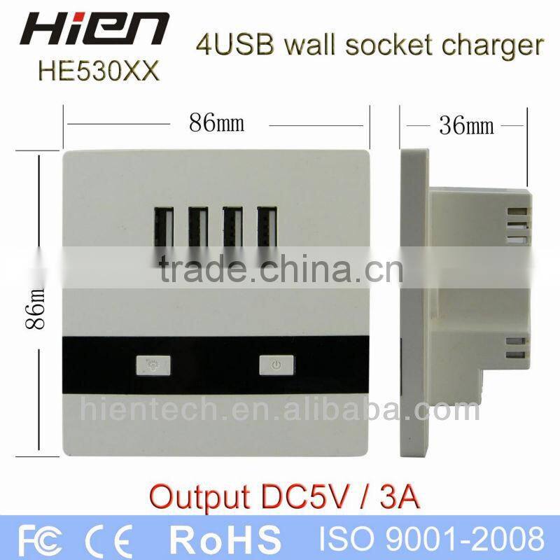 220v extension cord socket outlet USB socket with 4 USB port 5V3A 2 LED indicator suit for hotel school airport railway hospital