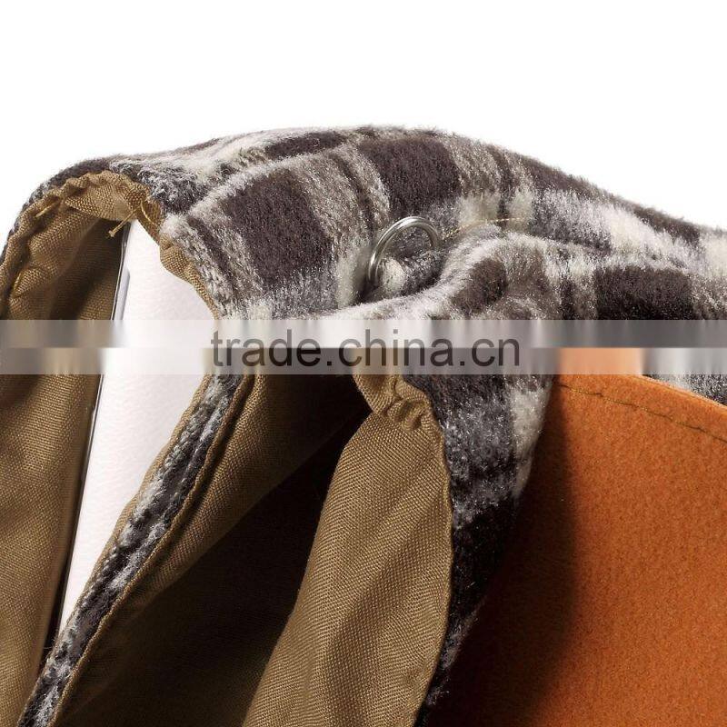 Check Pattern Lint and Leather Hybrid Bag for Smart Phones with Strap Size: 19 x 12cm(L x W)