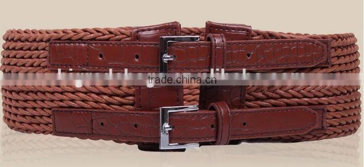 Women wide braided rope and leather belt