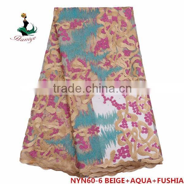 Haniye 2016 Fashion African Wedding Dress Embroidered Net Lace /tulle Lace Fabric/NYN60