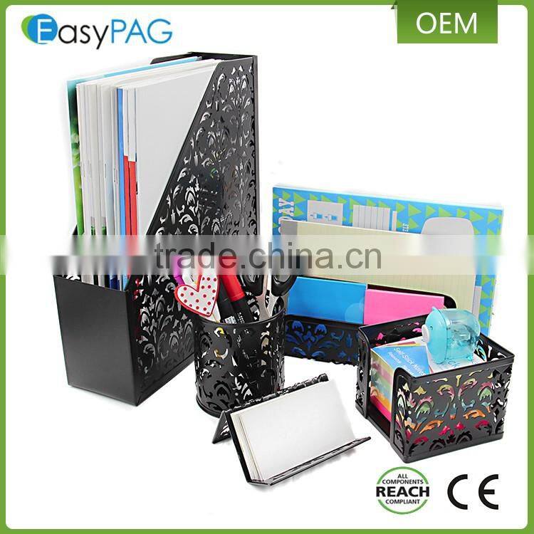 EasyPAG power coated office desk organizer wire mesh letter tray metal pen holder with hole