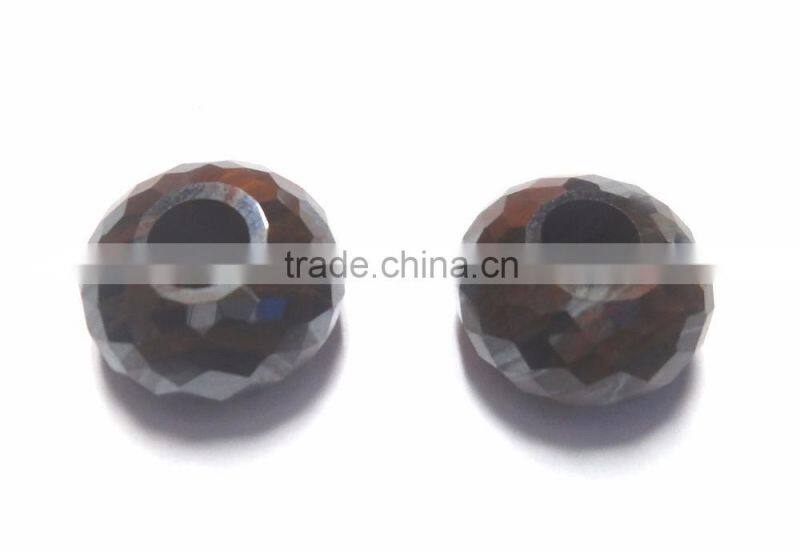 Natural Iron Tiger Eye Fancy Faceted Handmade Roundel Big Hole Beads