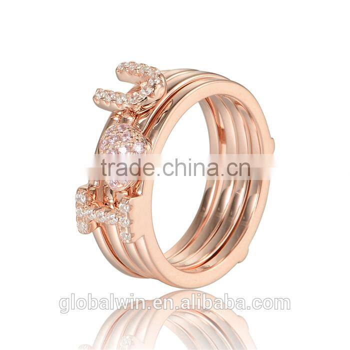 Latest Designs Gold Plated Finger Sex Letter I Love You Sterling Silver Ring With Clear Zircon