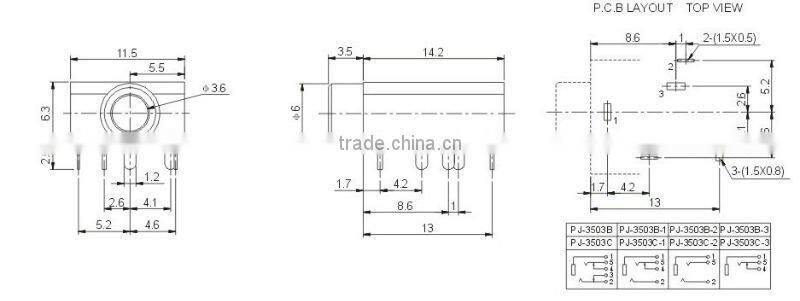 3.5mm phone modular jack PJ-3503B PJ-3503C