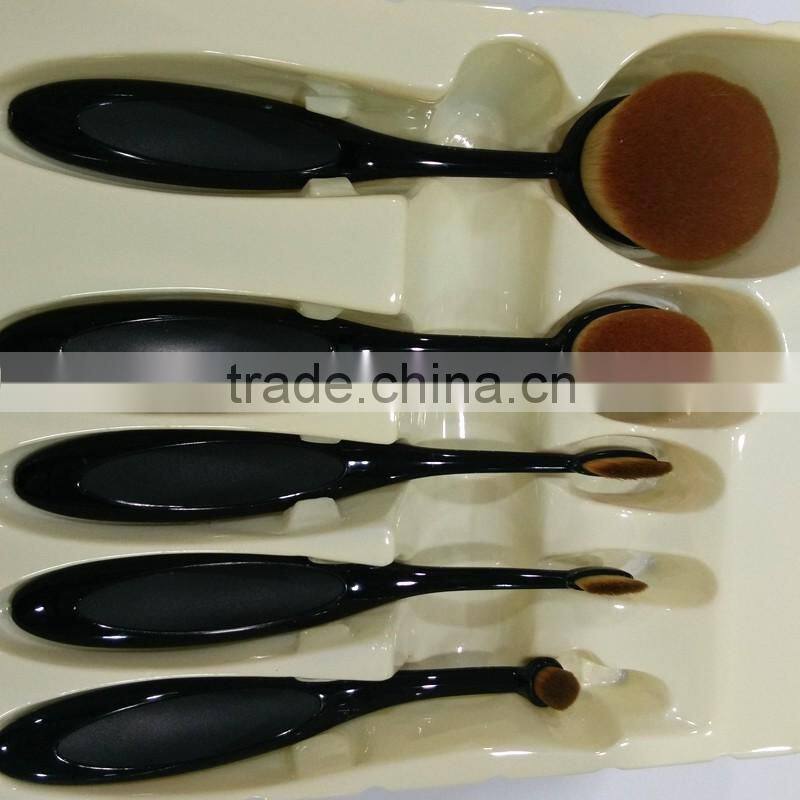 Newest plastic handle 5pieces multipurpose toothbrush shape oval makeup brush set wholesale
