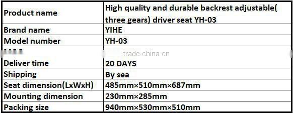 (YH-03)High quality and durable backrest adjustable( three gears) driver seat