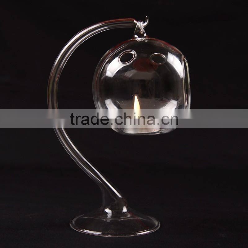 hanging glass ball candle holder with glass holder