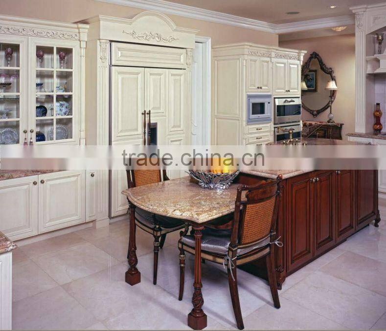 Luxury Classic Solid Wood Kitchen Cabinet With Kitchen Island/American Kitchen Furniture