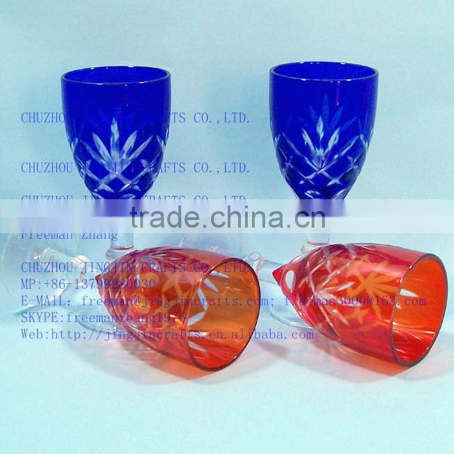 200ml blue colored series hand cut hotel banquet wine glass