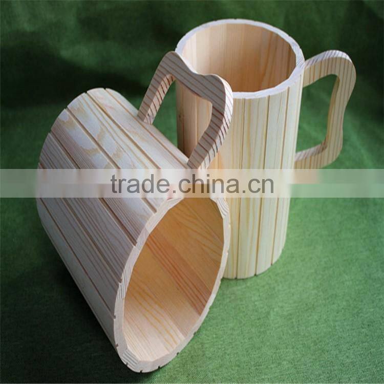 unfinished pine wooden kids drinking cups with handle