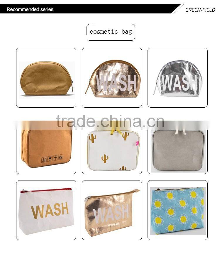 Nice design Brown Kraft Paper Cosmetic makeup Bag with handle