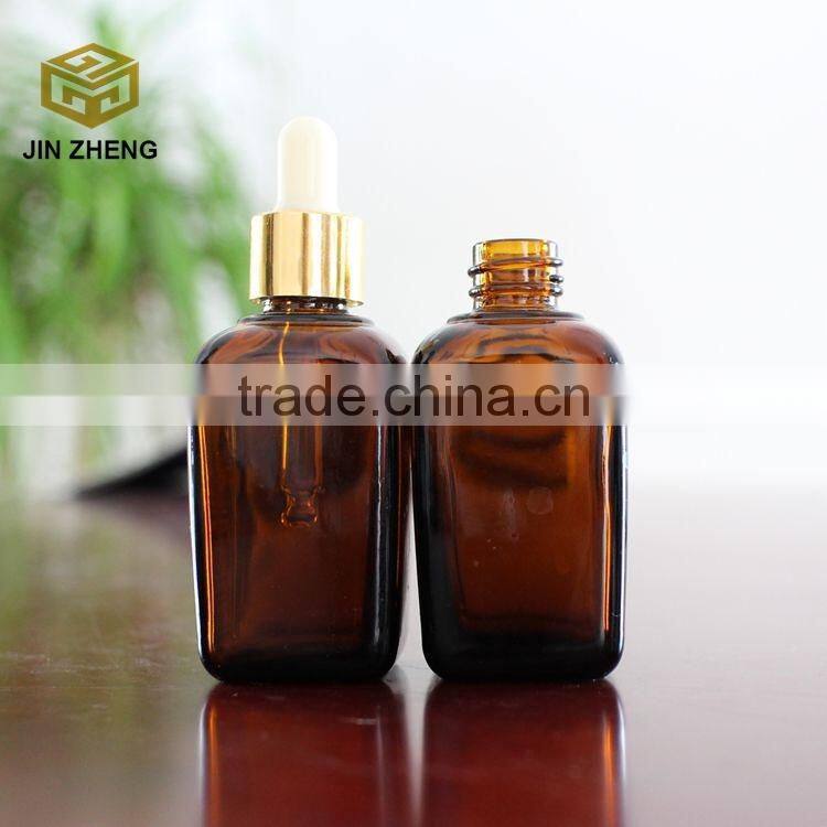30ml 40ml 50ml amber square essential oil glass bottle with pump dropper