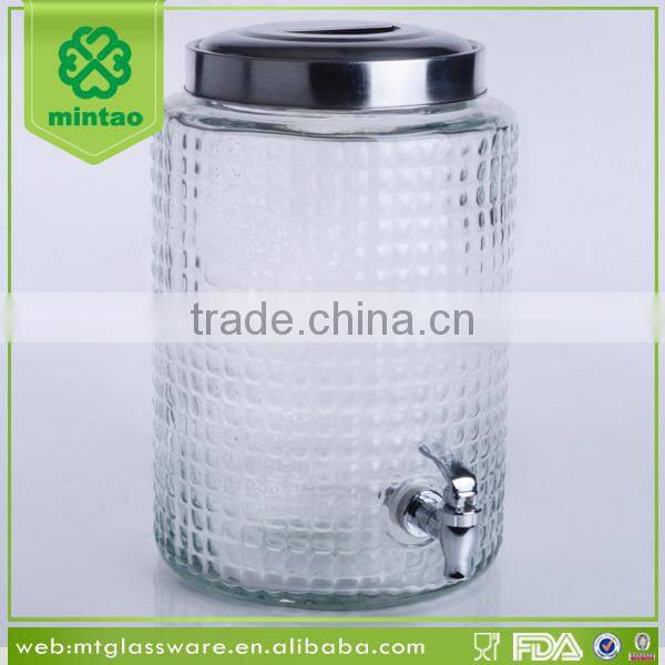 Large capacity machine made glass juice beverage water dispenser with silver tap