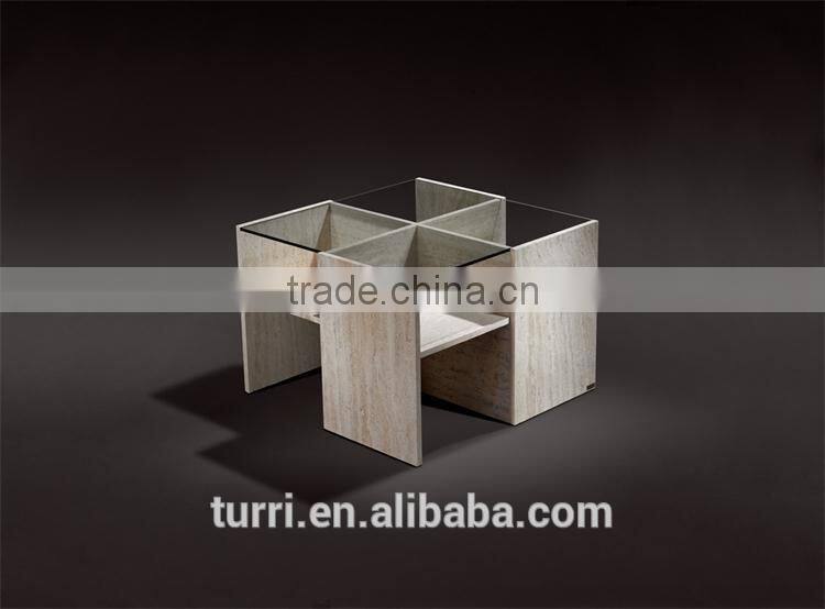 Modern design travertine base glass top TV Cabinet