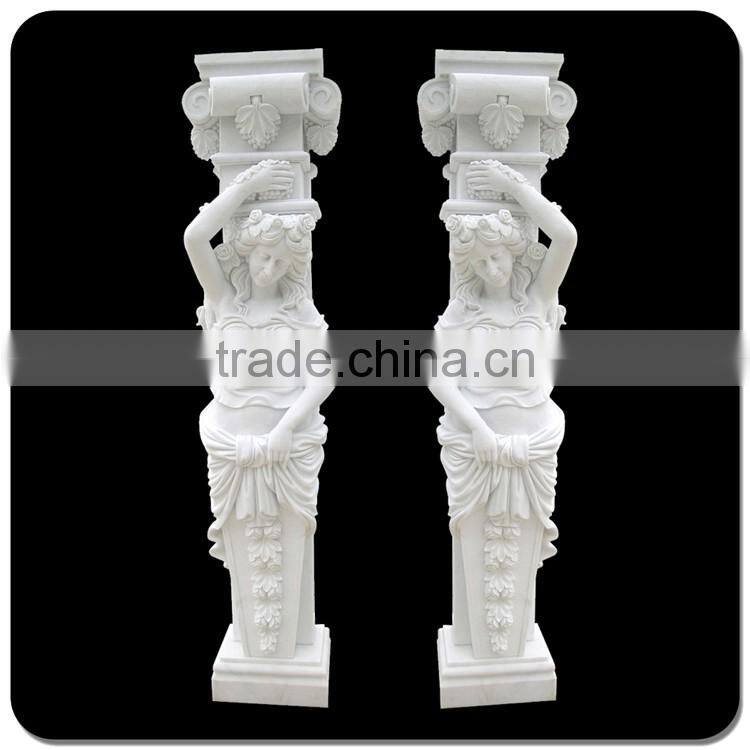 Garden decoration hot sale stone carvings and sculpture column with woman statue sculpture