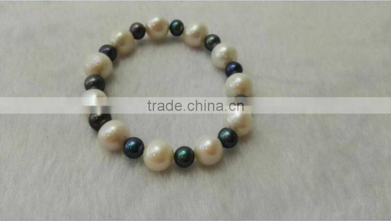 AAA 3-7mm round white and black freshwater pearl bracelet