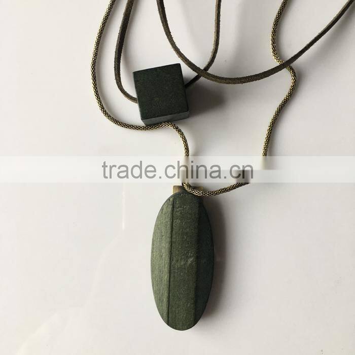 multi strand geometric wood bead pendant necklace long wooden beads sweater necklace layered suede leather chain necklace