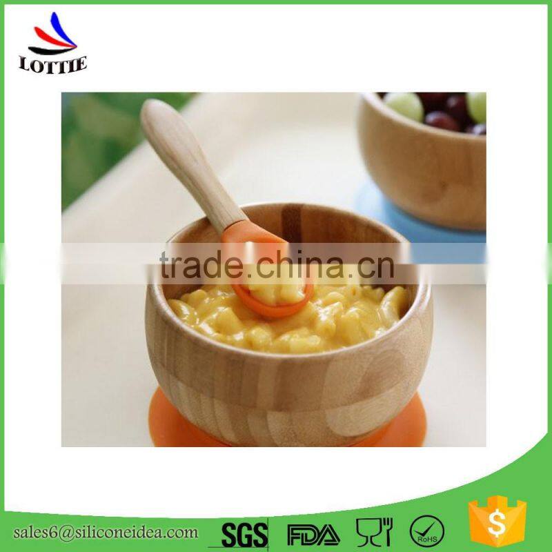 FDA food grade safe Eco-friendly baby silicone spoon with wooden