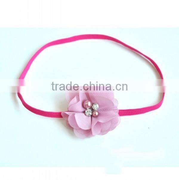 handmade chiffon flower hairbands with pearl beads center