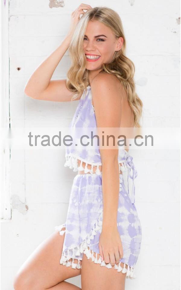 Tie Die 2 Pieces Set Women Two Pieces Dresses With Tassel