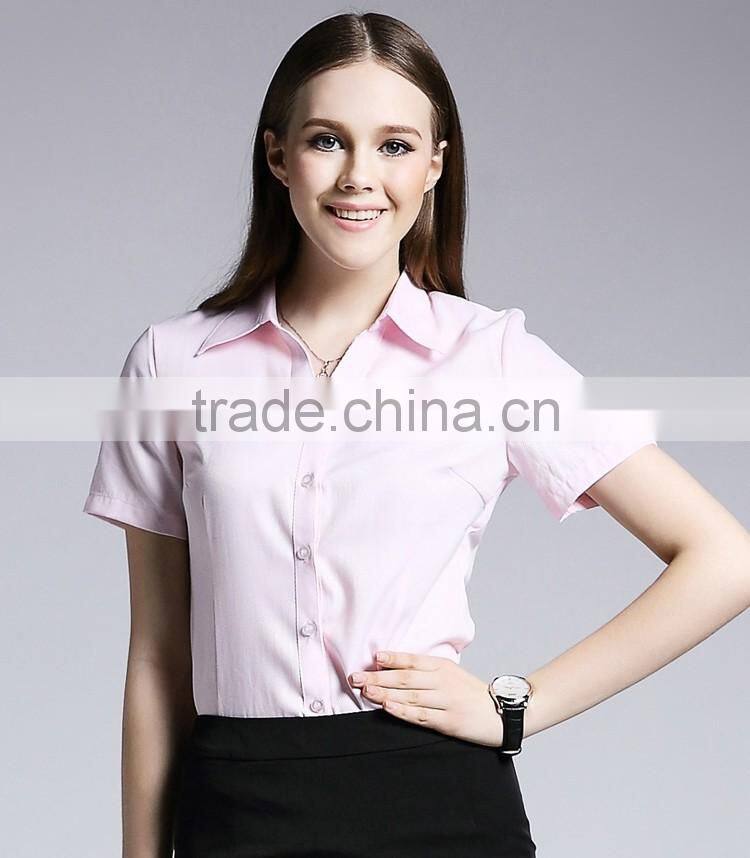 Fashion Ladies Short Sleeve Formal Tops Blouse Cotton Shirt