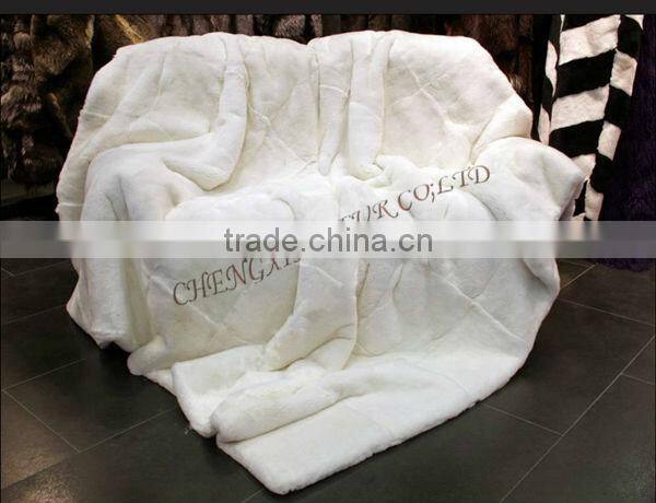 CX-D-43 Home Textile Good Quality White Carpet Rex Rabbit Fur Fur Throw Blanket
