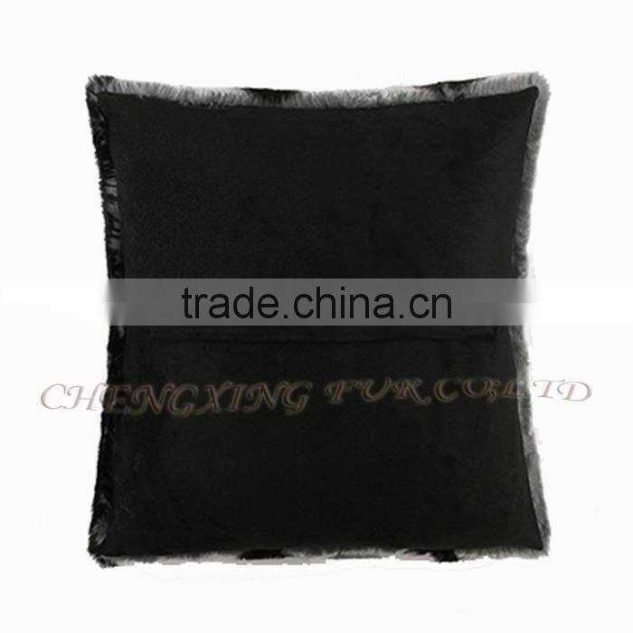 CX-D-103 Rex Rabbit Fur Dyed Like Chinchilla Shaggy Cushion Cover
