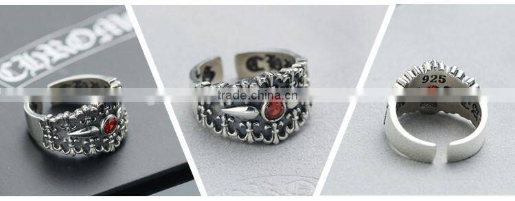 Adjustable personalized cool punk jewelry pokerface silver red diamond fashion men's ring