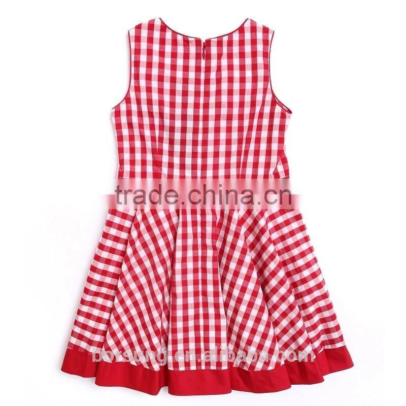 2015 Children Cotton Frock Designs Red Plaid Sleeveless Summer Dress For Kids Flower Girls Party Prom Dress