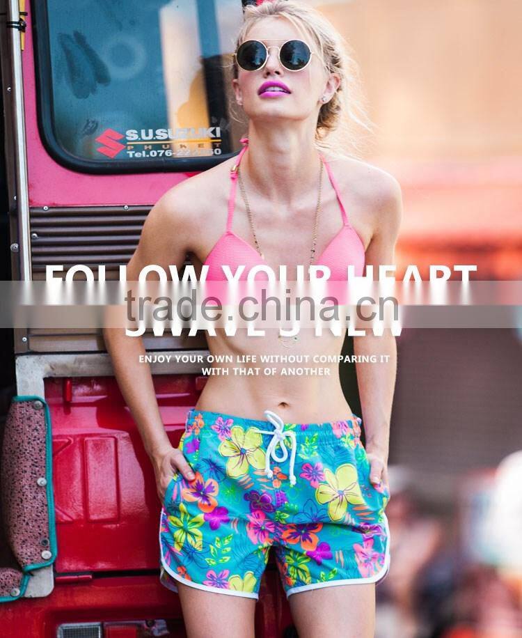 Colorized Flowers Printing Ready Made Ladies Sport Wear Fashion Girls Beach Shorts