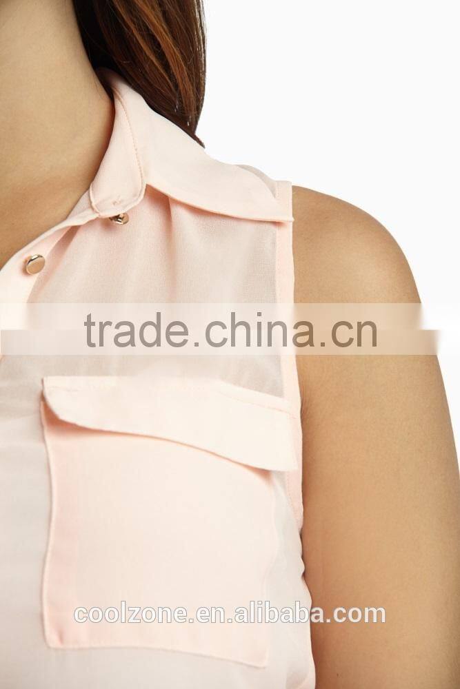 100% Polyester double pocket front chiffon blouse for maternity nursing clothes