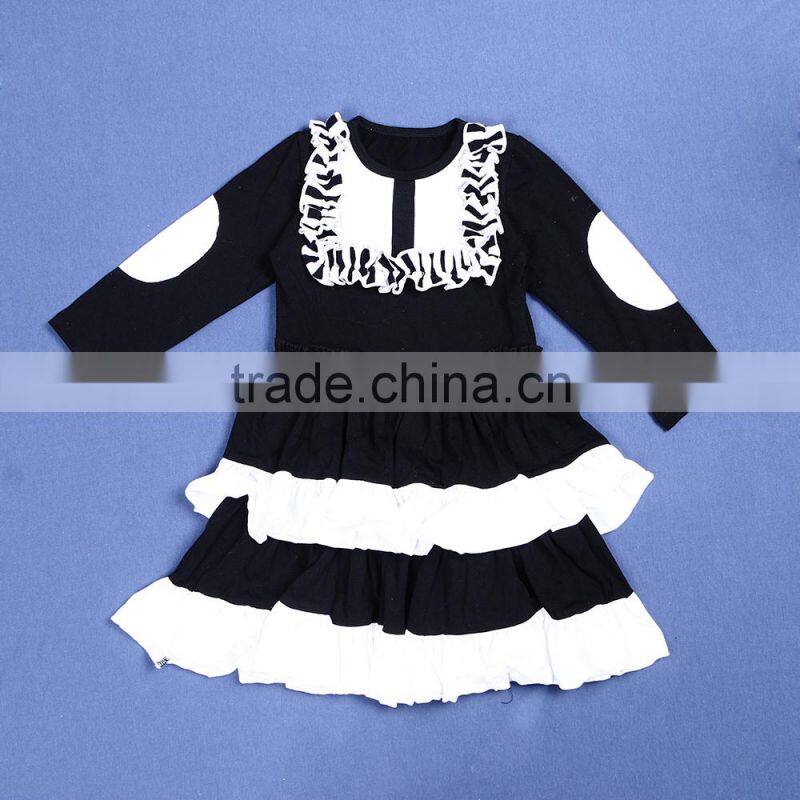 girls dress double ruffle for fashion girls autumn/spring kids black bib dress YW-0096
