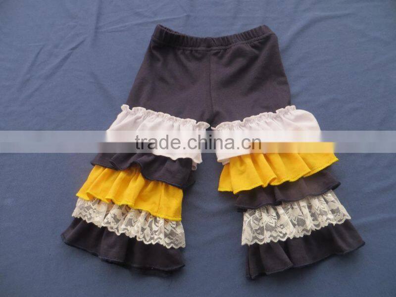 Newest School Girls Design Lace Sleeve Top .5 Layers Ruffle Navy Pants & Coat With Button 3 Pcs Clothing Sets QL-74