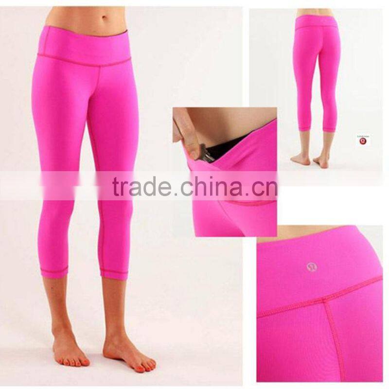 2015Wholesale 100% polyester womens slim fit 3/4 sports pants T-6