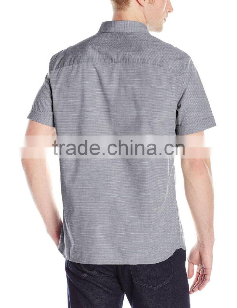 Men's Stripe Texture Shirt with Chest Pocket