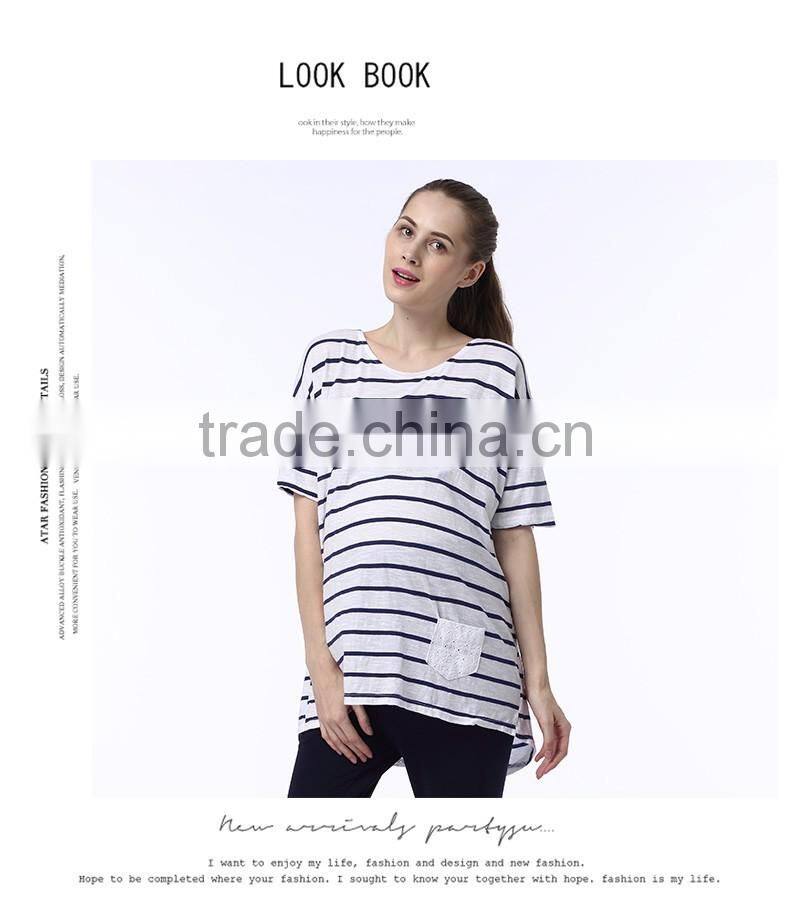 ladies oem service striped simple short sleeve Maternity T shirt Clothing