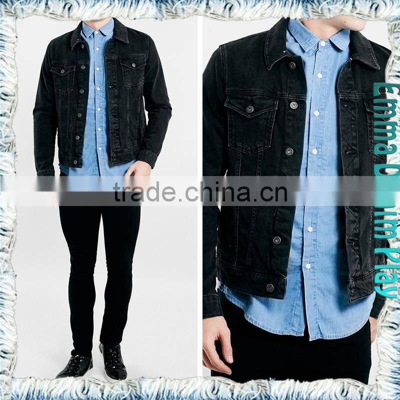 Men's Big-Tall Unlined Black Denim Jackets With Copper Button