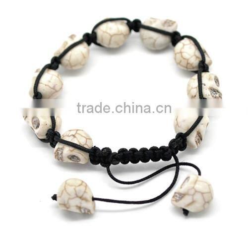 Halloween Skull White Howlite Beads Braiding Adjustable Bracelets 21cm-25cm