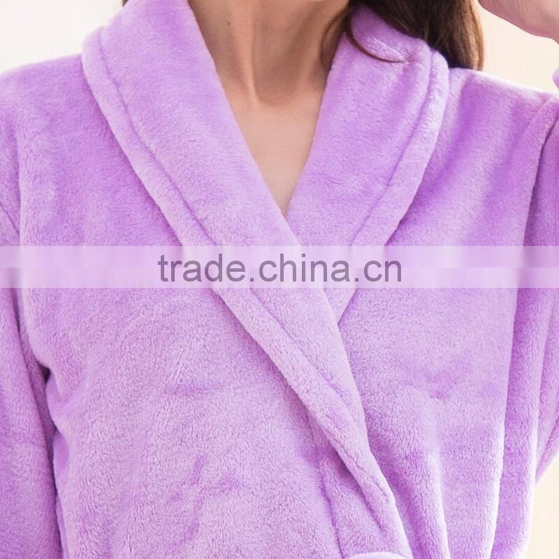 Flannel velvet fleece dressing gown womens