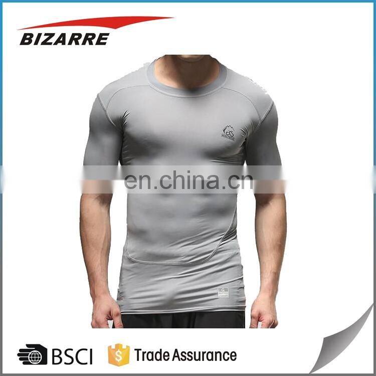 Custom Moisture Wicking Fitness Clothing Polyester Spandex Muscle Compression Gym Mens T Shirts