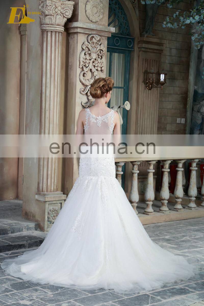 Exquisite Appliqued and Beaded See Through Back Mermaid Lace Straps Tulle Wedding Dress Bridal Gown