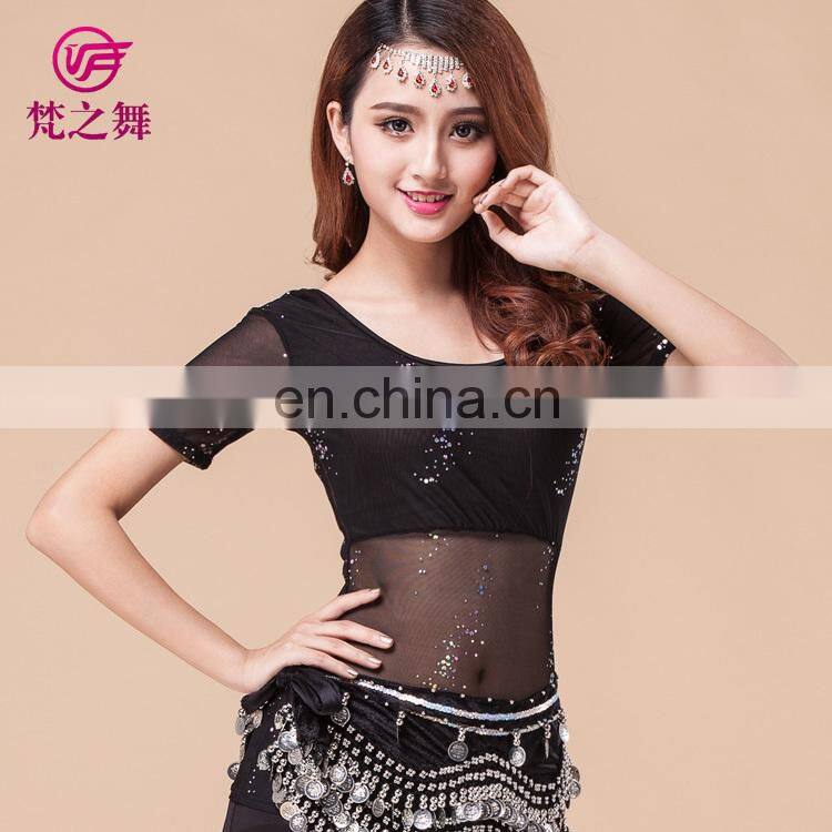 Fashion short sleeve bellydance top women belly dancing clothes professional water yarn belly dance costume top S-3074