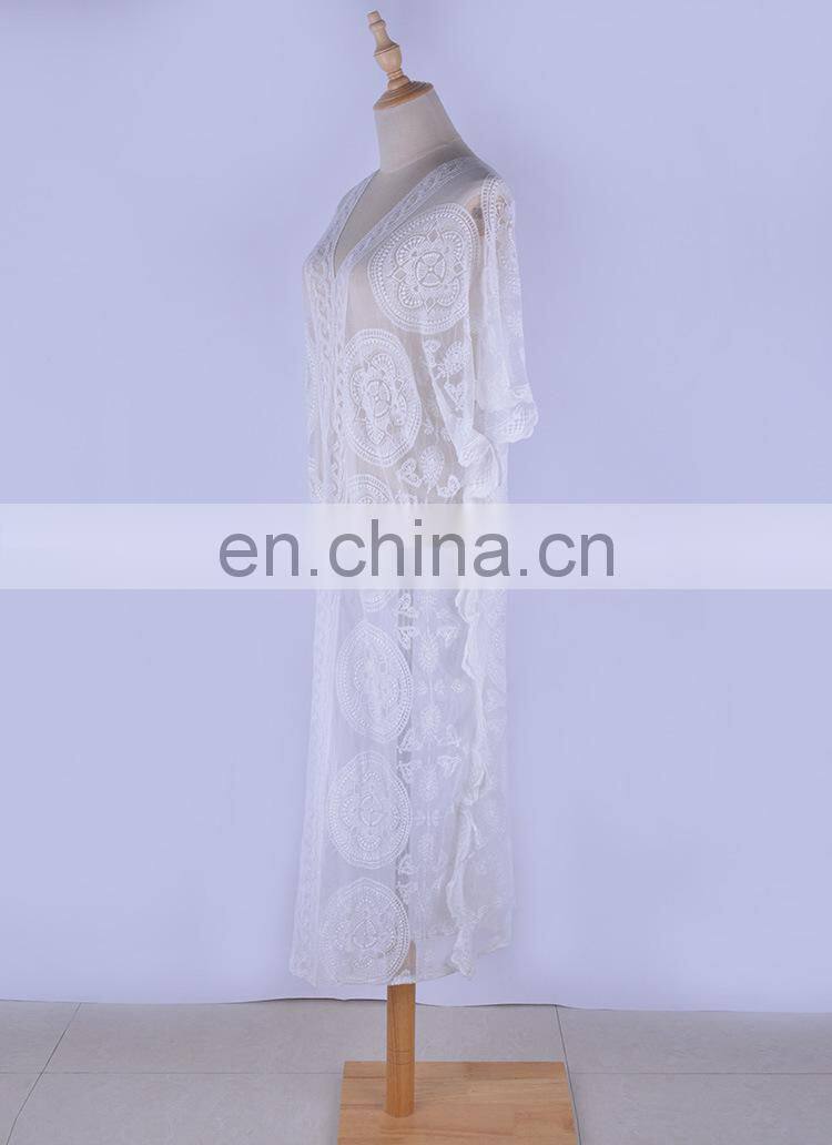 Luxury Long Sea Beach Wrap Dress Elegant Bathing Suit Cover Up White Lace Tunic Beach Sarong Plage Robe Kaftan Women Tunika